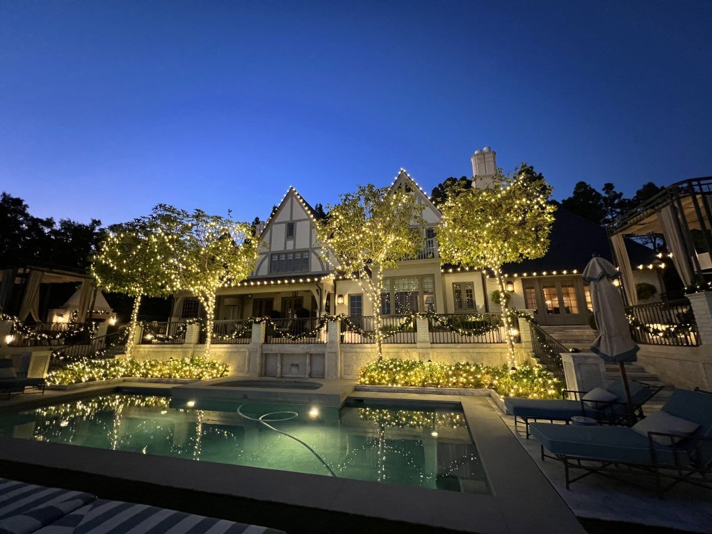 A house decorated with lights for the holidays by Christmas Brothers light installation Los Angeles