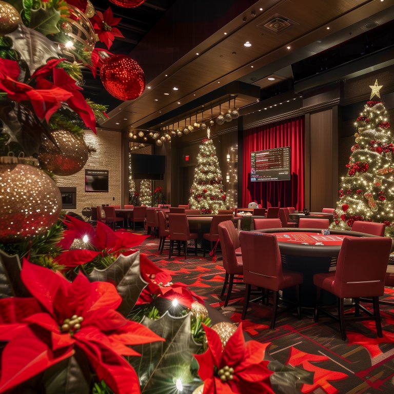 Christmas Decorations Casinos decorated poker lobby